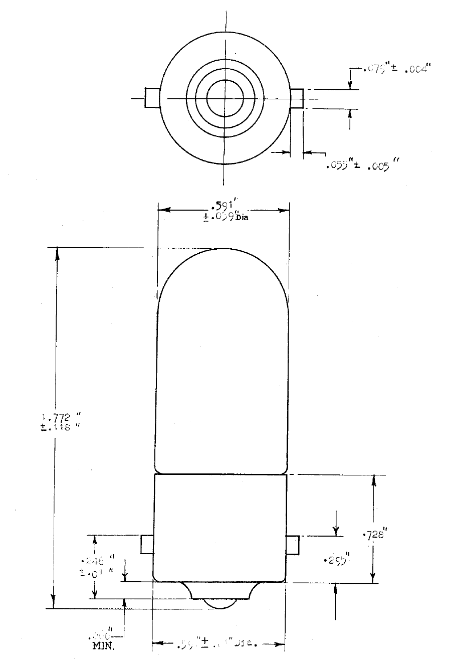 Technical drawing — British B15s/17 bayonet base, central and shell contacts